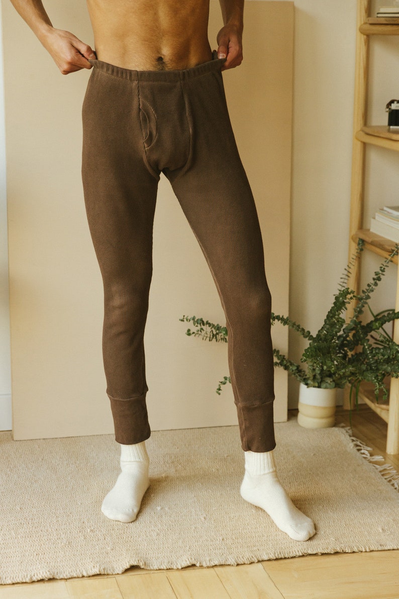 Organic Long Underwear, Brown Long Johns, Mens & Womens Thermal Underwear, Unisex Winter Underwear image 2