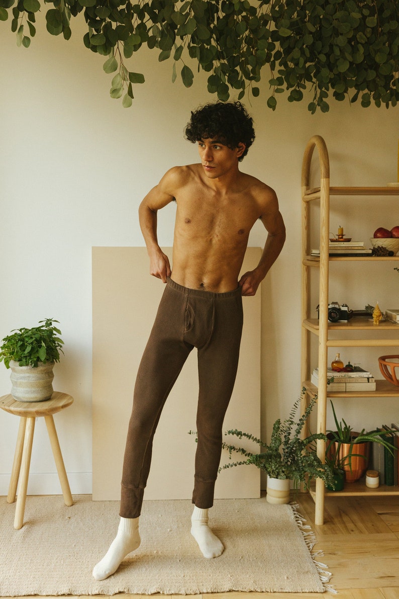 Organic Long Underwear, Brown Long Johns, Mens & Womens Thermal Underwear, Unisex Winter Underwear image 1