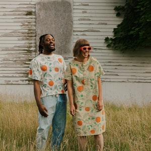 Organic Oranges Dress, Button Front Dress, Citrus Print Hemp Linen Tunic with pockets image 8