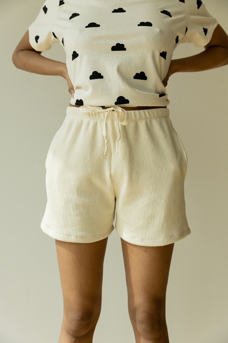 Ribbed Hemp Short, Organic Genderless Clothing, Plant dyed Pocket Shorts, Natural Tie Pant image 8