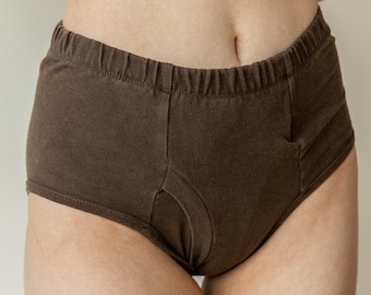 Organic Hemp Brief, Underwear, Natural Dye Boxer Briefs, Dark Brown Organic Cotton Trunks