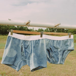 Herrenunterwäsche, Boxer Briefs, Siebdruck Wolken Muster, Weiß, und Blau, Bio-Baumwolle, Made in Detroit, Geschenke für ihn, Herrenbekleidung Bild 3