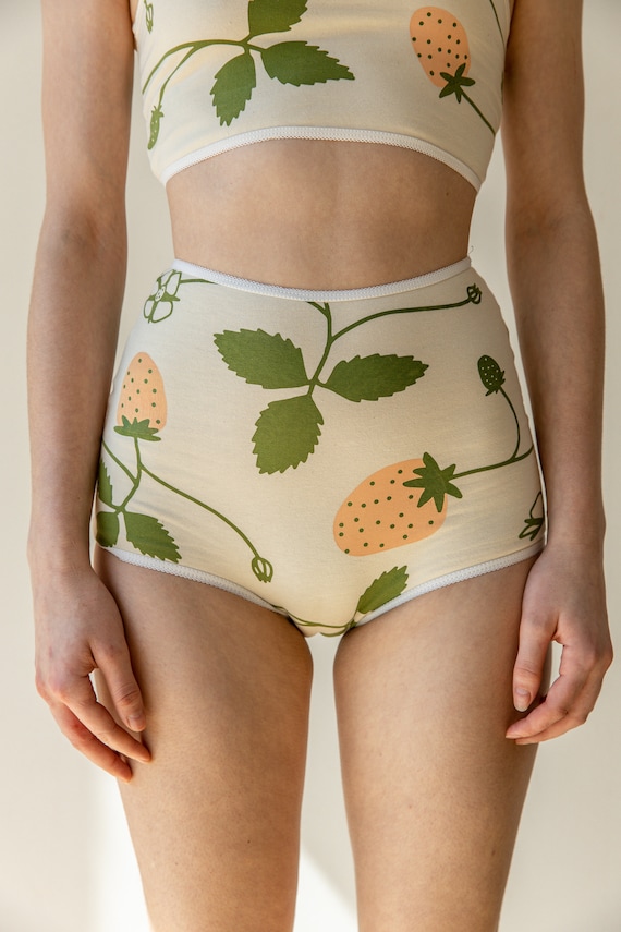 Strawberry Print Underwear, Botanical Graphic Panties, Organic Cotton  Lingerie 