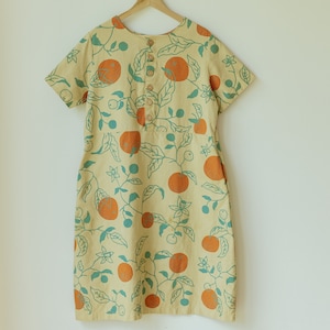 Organic Oranges Dress, Button Front Dress, Citrus Print Hemp Linen Tunic with pockets image 10