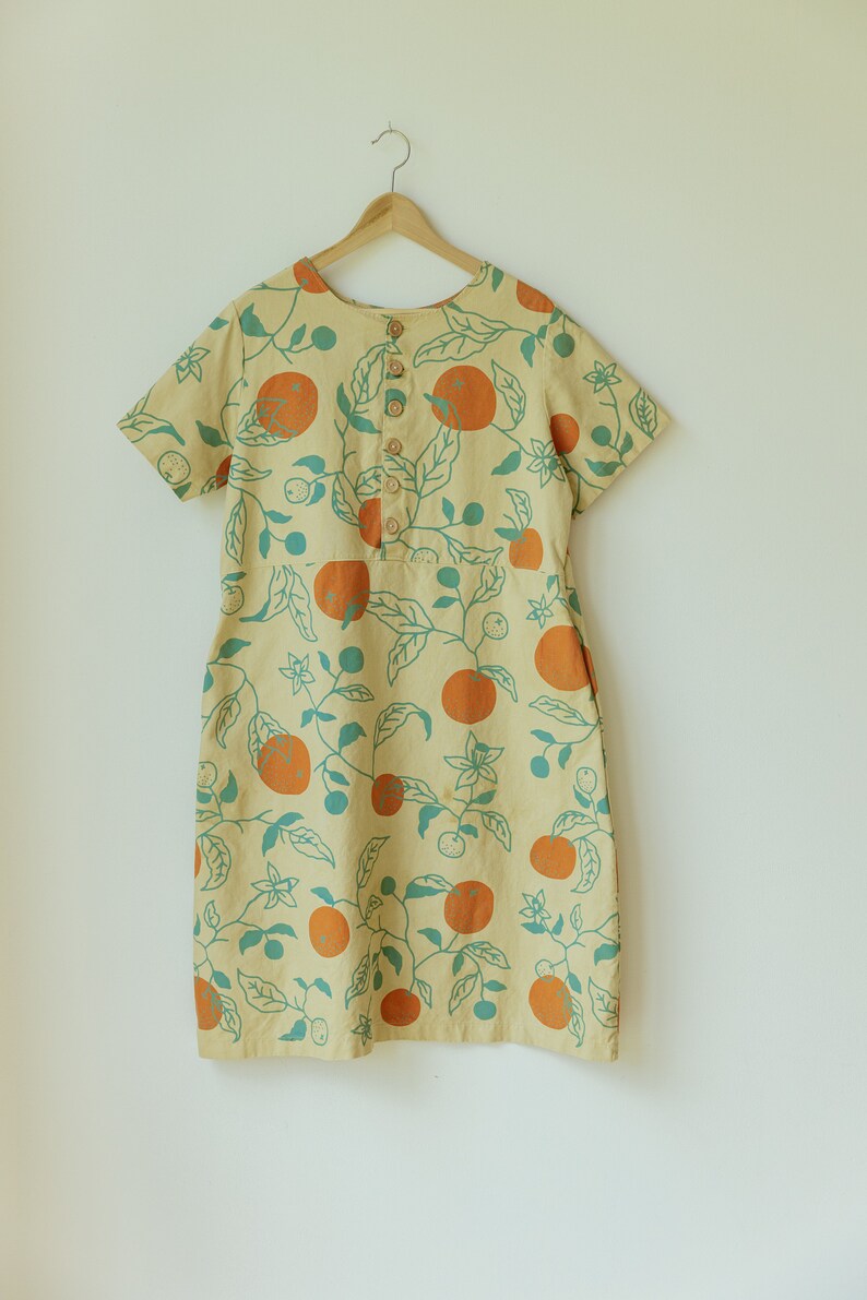 Organic Oranges Dress, Button Front Dress, Citrus Print Hemp Linen Tunic with pockets image 10