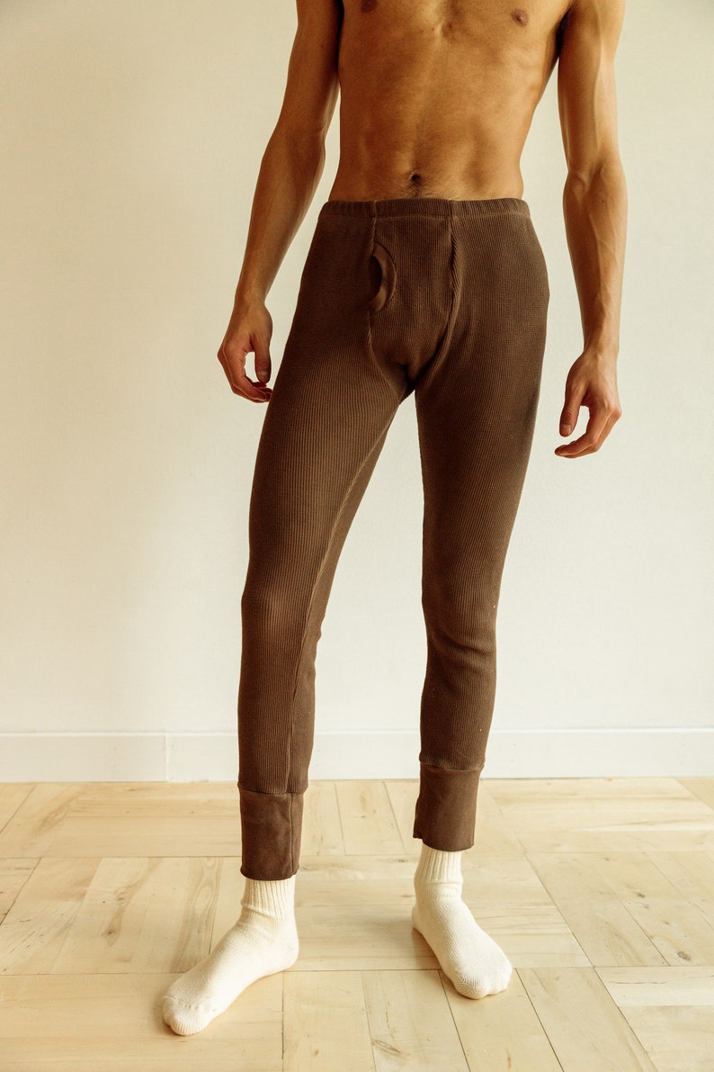Organic Long Underwear, Brown Long Johns, Mens & Womens Thermal Underwear, Unisex Winter Underwear image 4