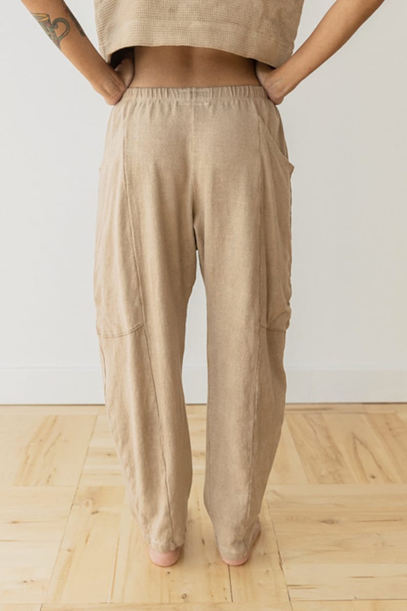 Hemp Lounge Pant, Genderless Clothing, Plant dyed Sweat Pants, Tan Pocket Pants image 3