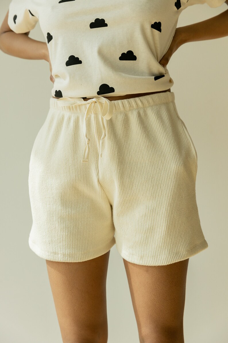 Ribbed Hemp Short, Organic Genderless Clothing, Plant dyed Pocket Shorts, Natural Tie Pant image 5