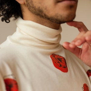 Organic Turtleneck, Long Sleeve Unisex Shirt, Mens & Womens Pullover, Cotton Clothing, Poppy Print, Floral Shirt, Oversized Sleeve Shirt image 6