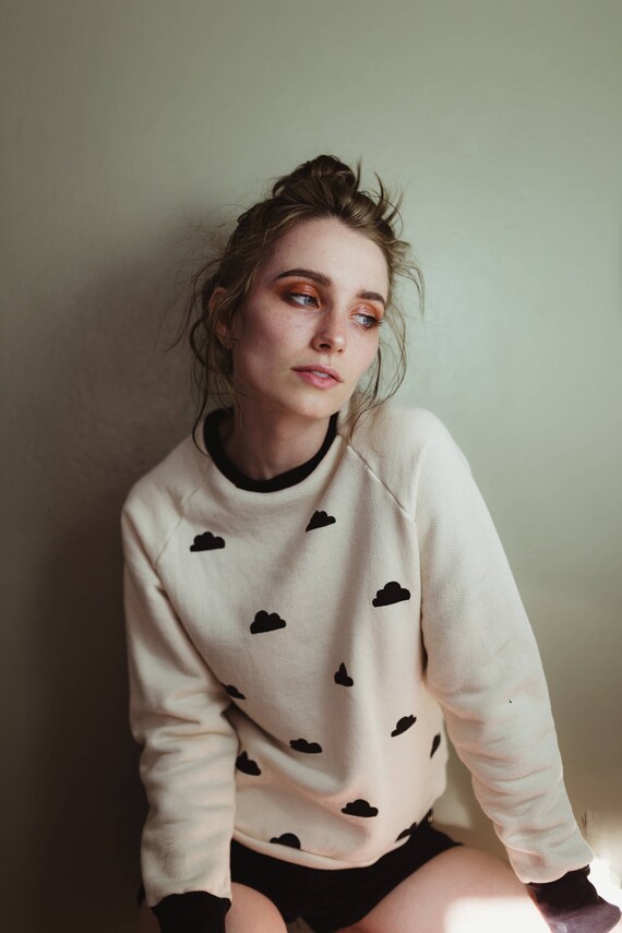 Screen Print Sweatshirt Organic Sweater Cloud Crewneck Slouchy Unisex Sweatshirt Etsy UK