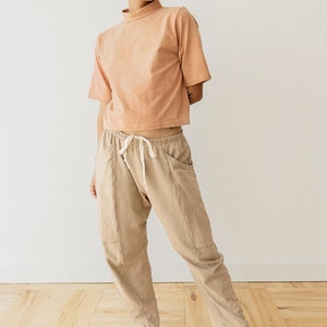 Hanf Lounge Hose, Genderlose Kleidung, Pflanzengefärbte Sweathose, Hellbraune Taschenhose Bild 8