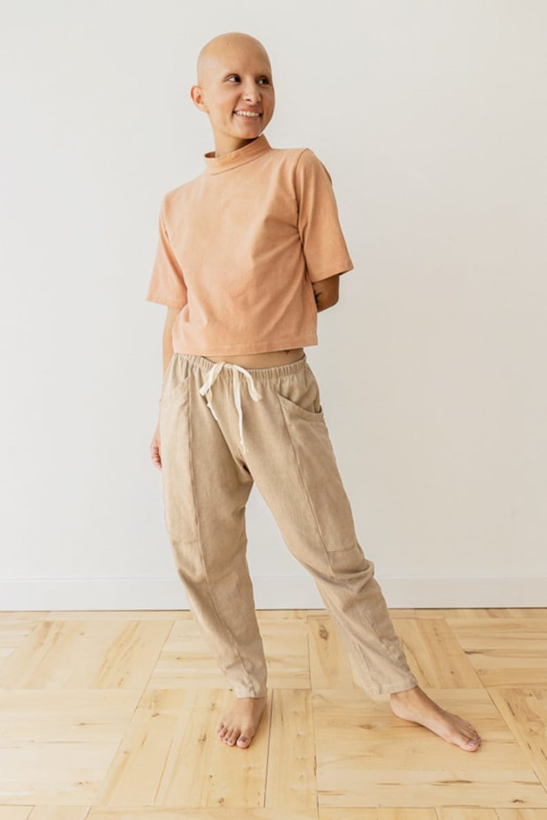 Hemp Lounge Pant, Genderless Clothing, Plant dyed Sweat Pants, Tan Pocket Pants image 8