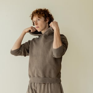 Organic Brown Hoodie, Organic Cotton and Hemp Hooded Sweatshirt