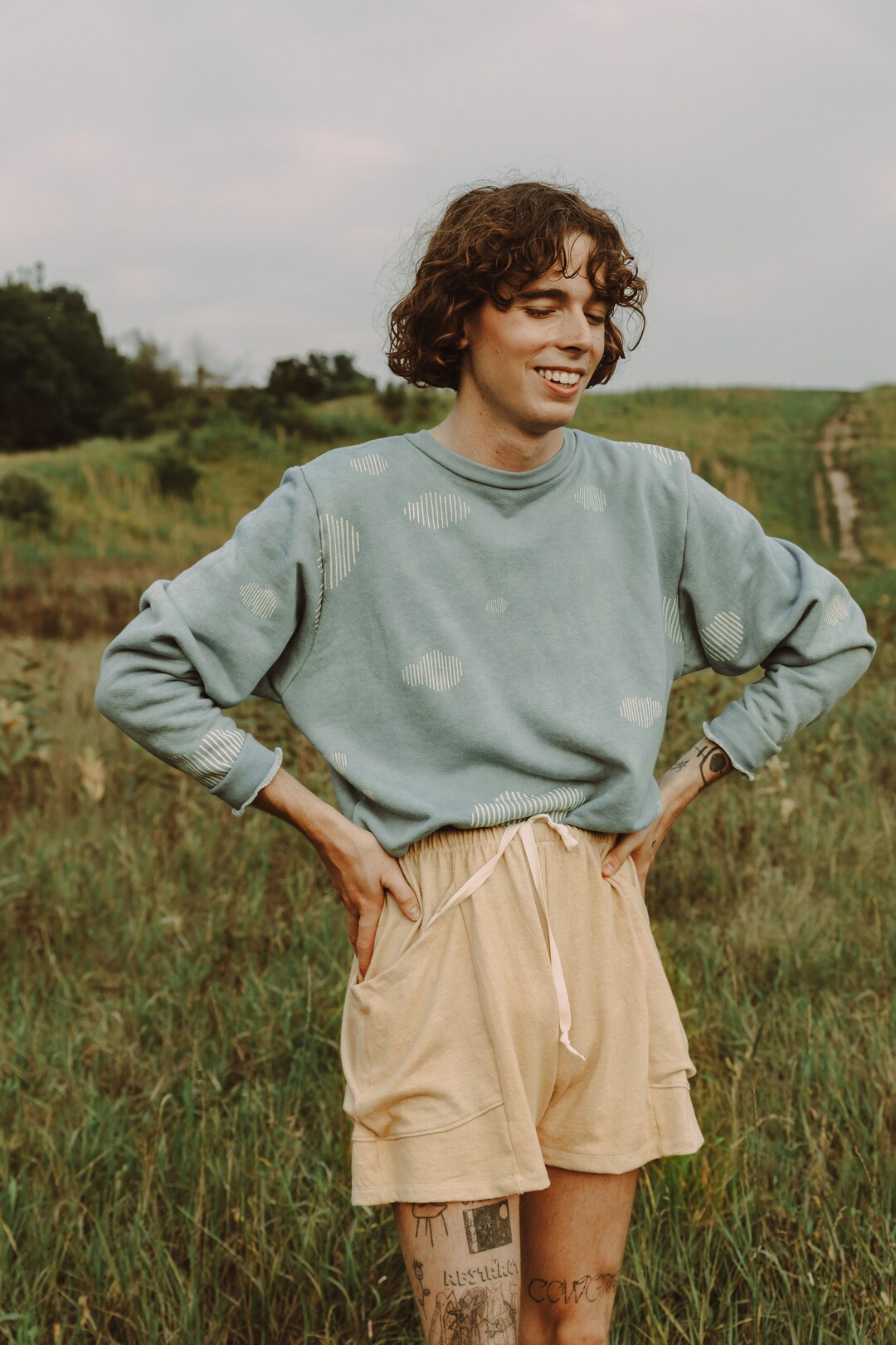 Genderless Sweaters Sky Organic Sweatshirt, Genderless Cloud Print Crewneck, Organic Cotton ...