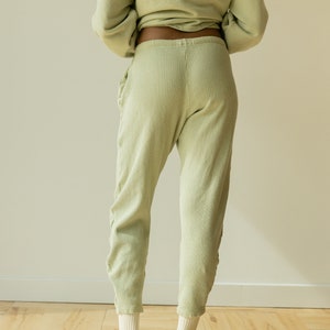 Ribbed Lounge Pant, Organic Hemp & Cotton Elastic Tie Pants, Genderless Clothing, Light Blue Green image 5