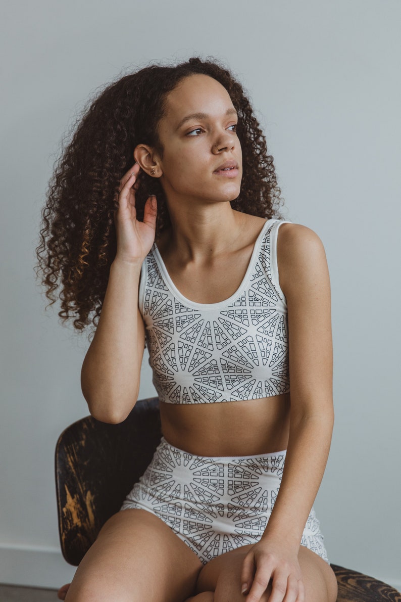 Organic Cotton Bra, Graphic Print Bralette, Soft Lingerie Set, Detroit Woodward Pattern image 1