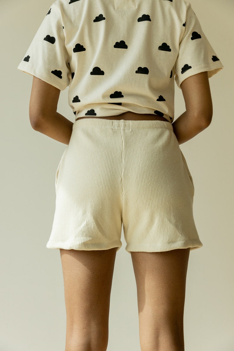 Ribbed Hemp Short, Organic Genderless Clothing, Plant dyed Pocket Shorts, Natural Tie Pant image 7
