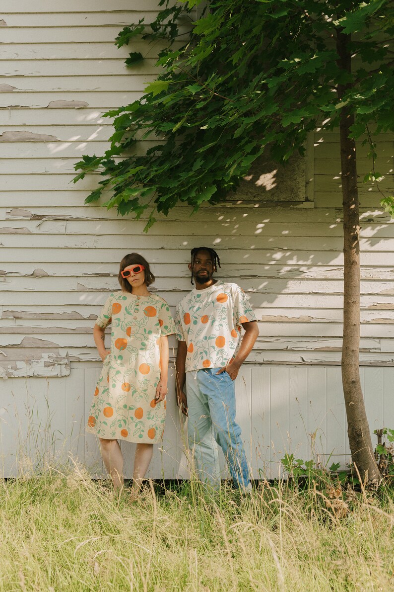 Organic Oranges Dress, Button Front Dress, Citrus Print Hemp Linen Tunic with pockets image 7