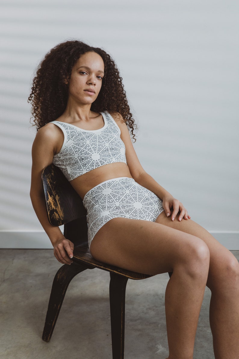 Organic Cotton Bra, Graphic Print Bralette, Soft Lingerie Set, Detroit Woodward Pattern image 5