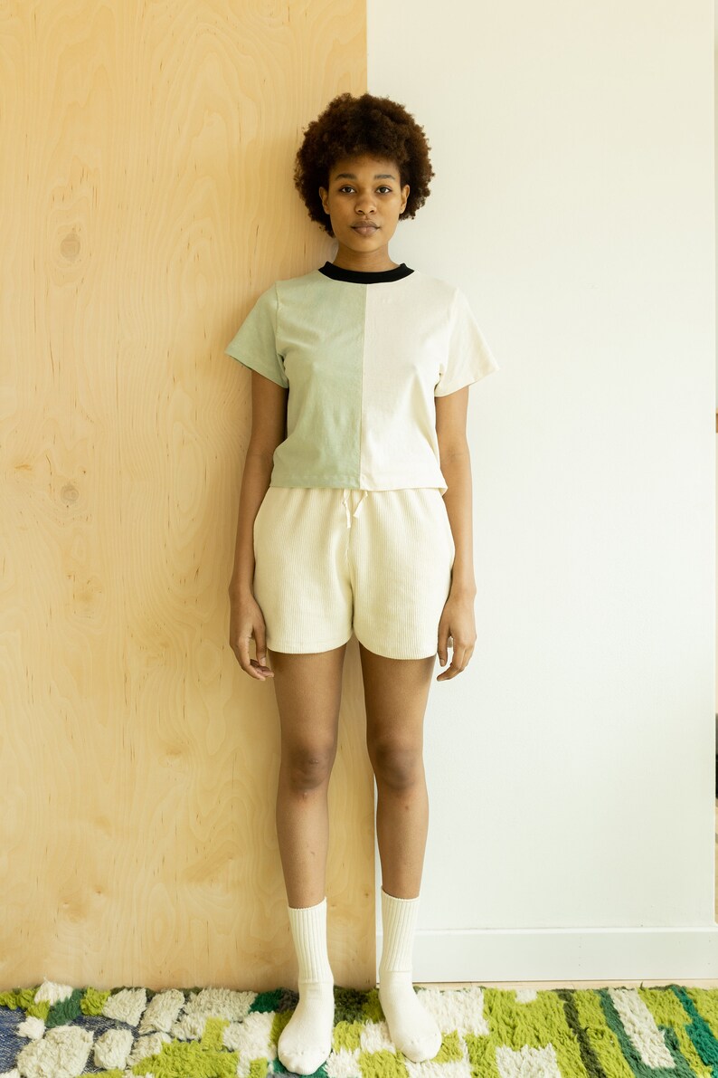 Ribbed Hemp Short, Organic Genderless Clothing, Plant dyed Pocket Shorts, Natural Tie Pant image 10