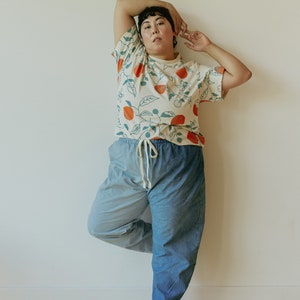 Hemp Linen Pants, Color-Block Blue Trousers, Organic Elastic Tie Pant, Indigo Tapered Leg Slacks image 10