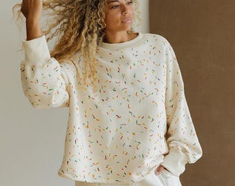 Rainbow Sprinkle Sweatshirt, Organic Cotton and Hemp, Oversized Crewneck Sweater