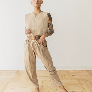 Hemp Lounge Pant, Genderless Clothing, Plant dyed Sweat Pants, Tan Pocket Pants image 5