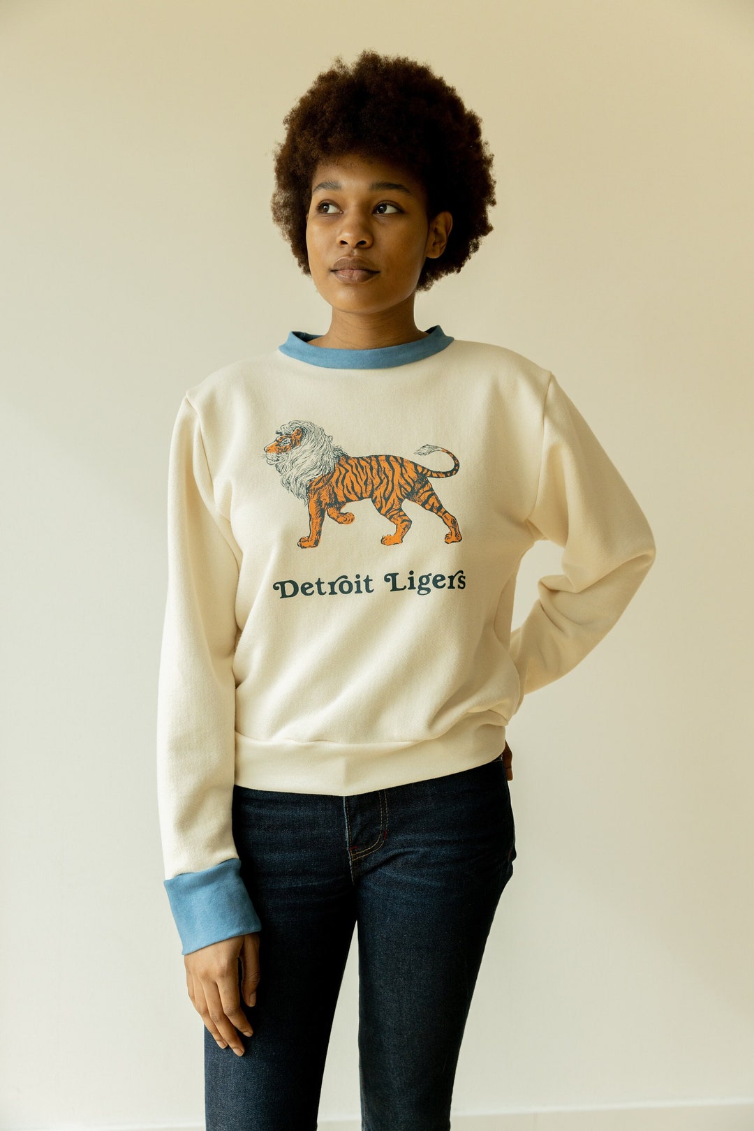 Screen Print Sweatshirt Organic Sweater Detroit Liger Etsy