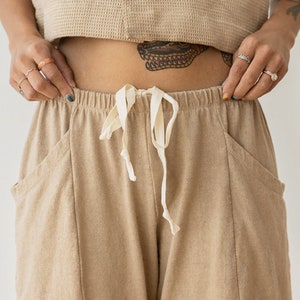 Hemp Lounge Pant, Genderless Clothing, Plant dyed Sweat Pants, Tan Pocket Pants image 4
