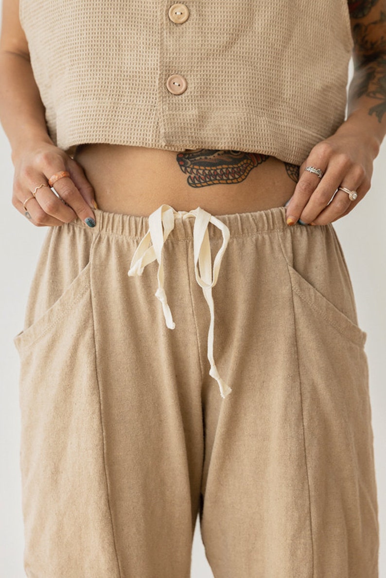 Hemp Lounge Pant, Genderless Clothing, Plant dyed Sweat Pants, Tan Pocket Pants image 4