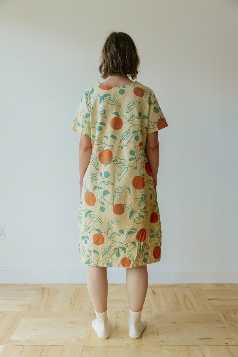 Organic Oranges Dress, Button Front Dress, Citrus Print Hemp Linen Tunic with pockets image 4