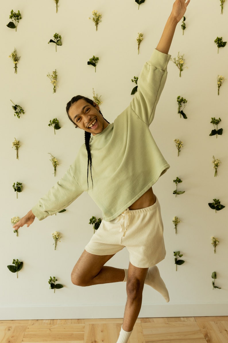 Ribbed Hemp Short, Organic Genderless Clothing, Plant dyed Pocket Shorts, Natural Tie Pant image 4