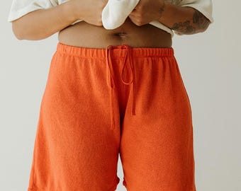 Hemp Sweater Short, Genderless Clothing, Orange Tie Shorts