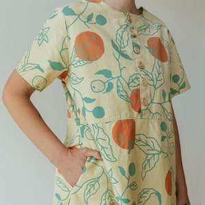 Organic Oranges Dress, Button Front Dress, Citrus Print Hemp Linen Tunic with pockets image 6