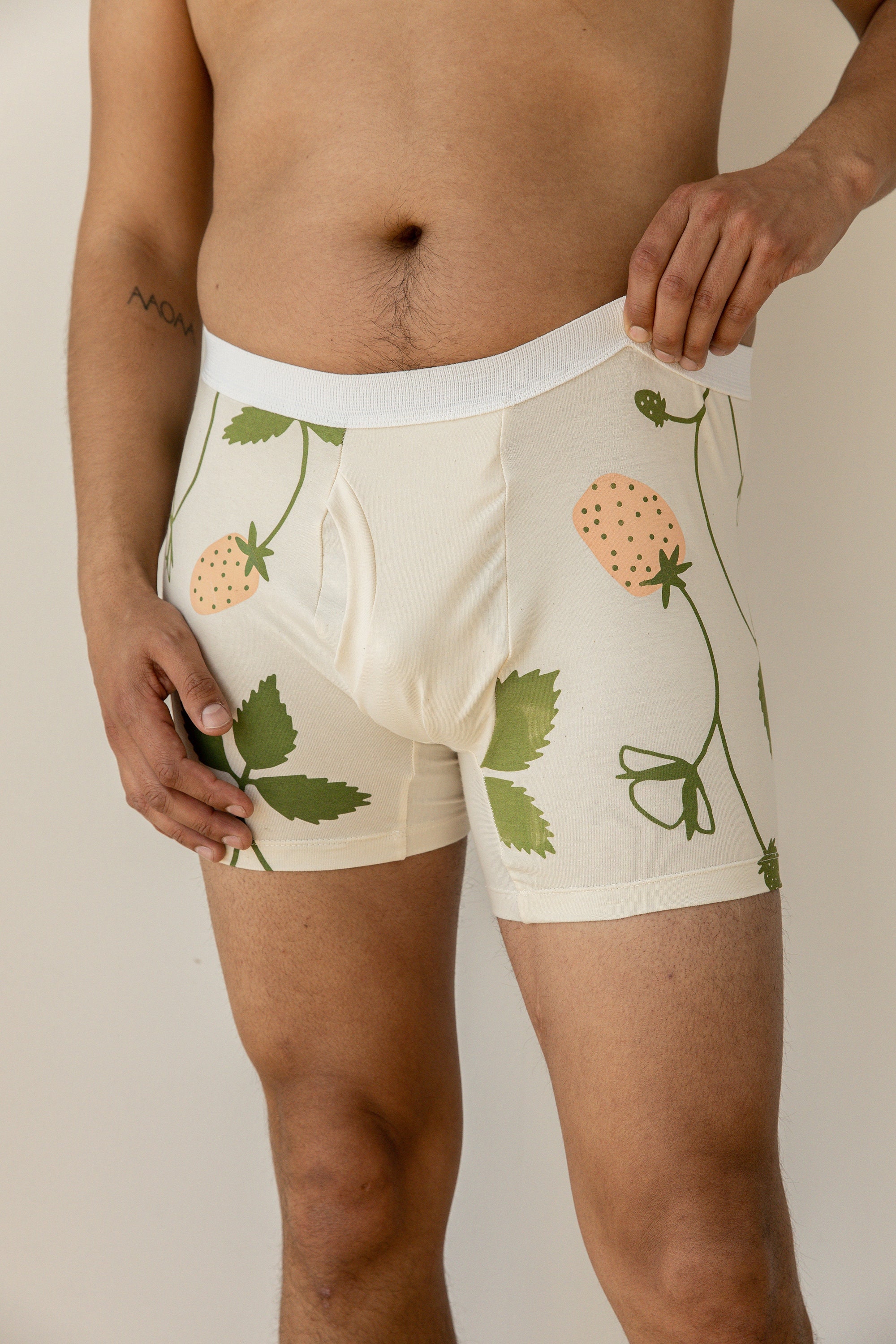 Organic Boxer Brief or Brief, Strawberry Print Underwear, Made to