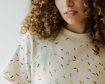 Rainbow Sprinkle Tee, Organic Cotton Boxy T-Shirt