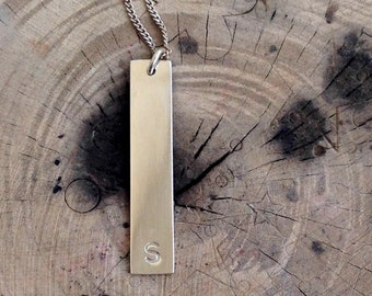 Anniversary gifts for men, Charm men necklace, Personalized pendant necklace for man, Stamped letter necklace, Sterling silver mens necklace