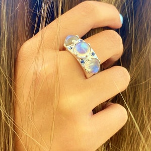 Moonstone ring, Moonstone, Moonstone ring sterling silver, Silver ring with stones, Stones ring, Statement ring, Energy ring, Big ring image 1