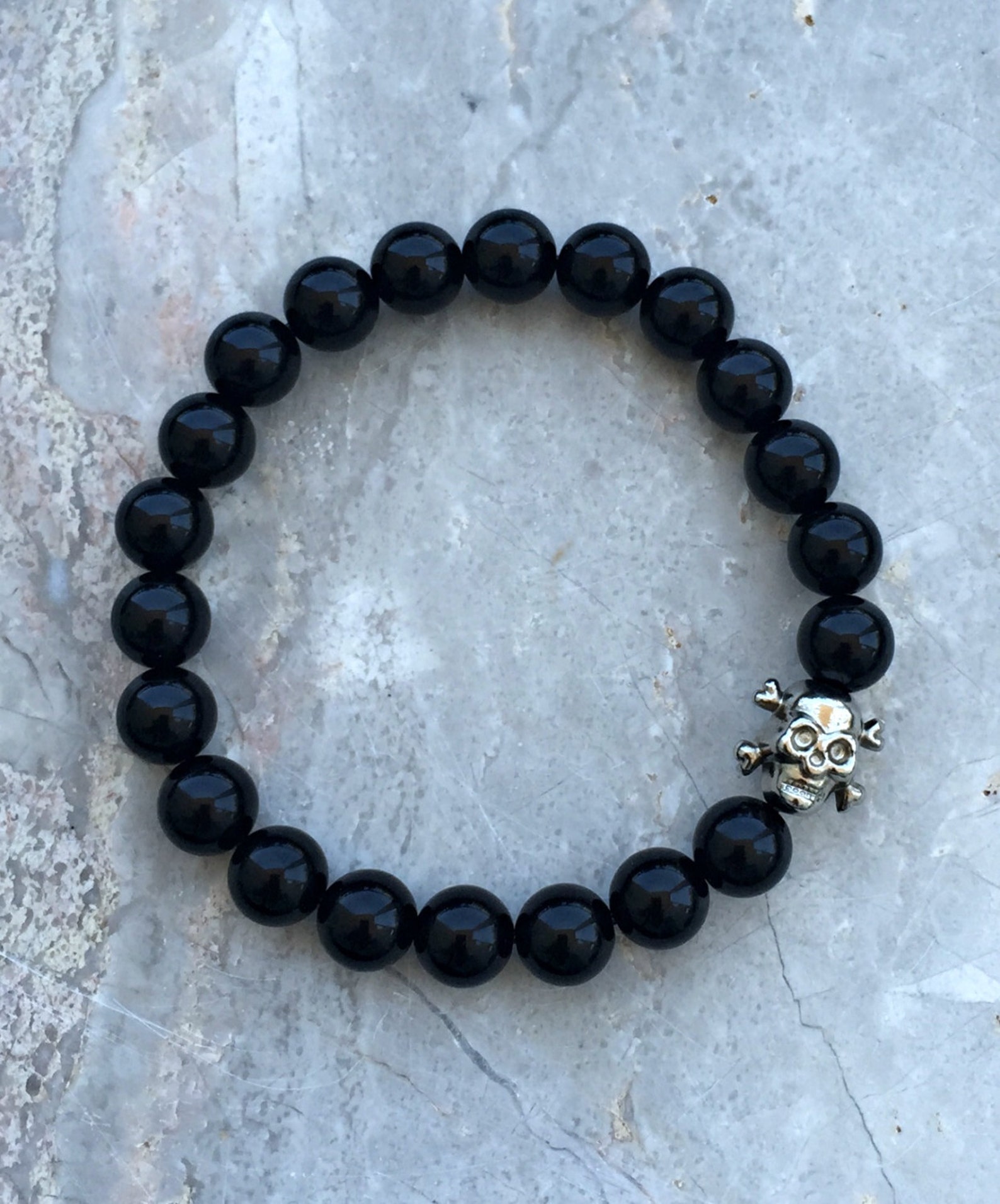 Mens Bracelet. Onyx Bracelet. Men Skull Bracelet. Black Beads Etsy