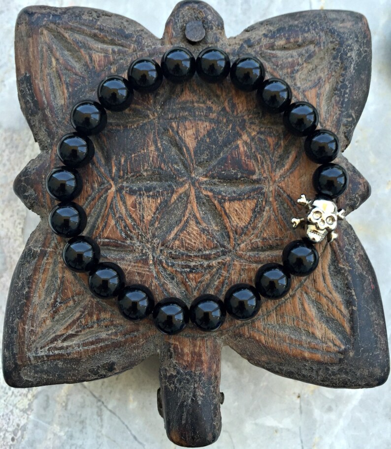 Mens Bracelet. Onyx Bracelet. Men Skull Bracelet. Black Beads Etsy