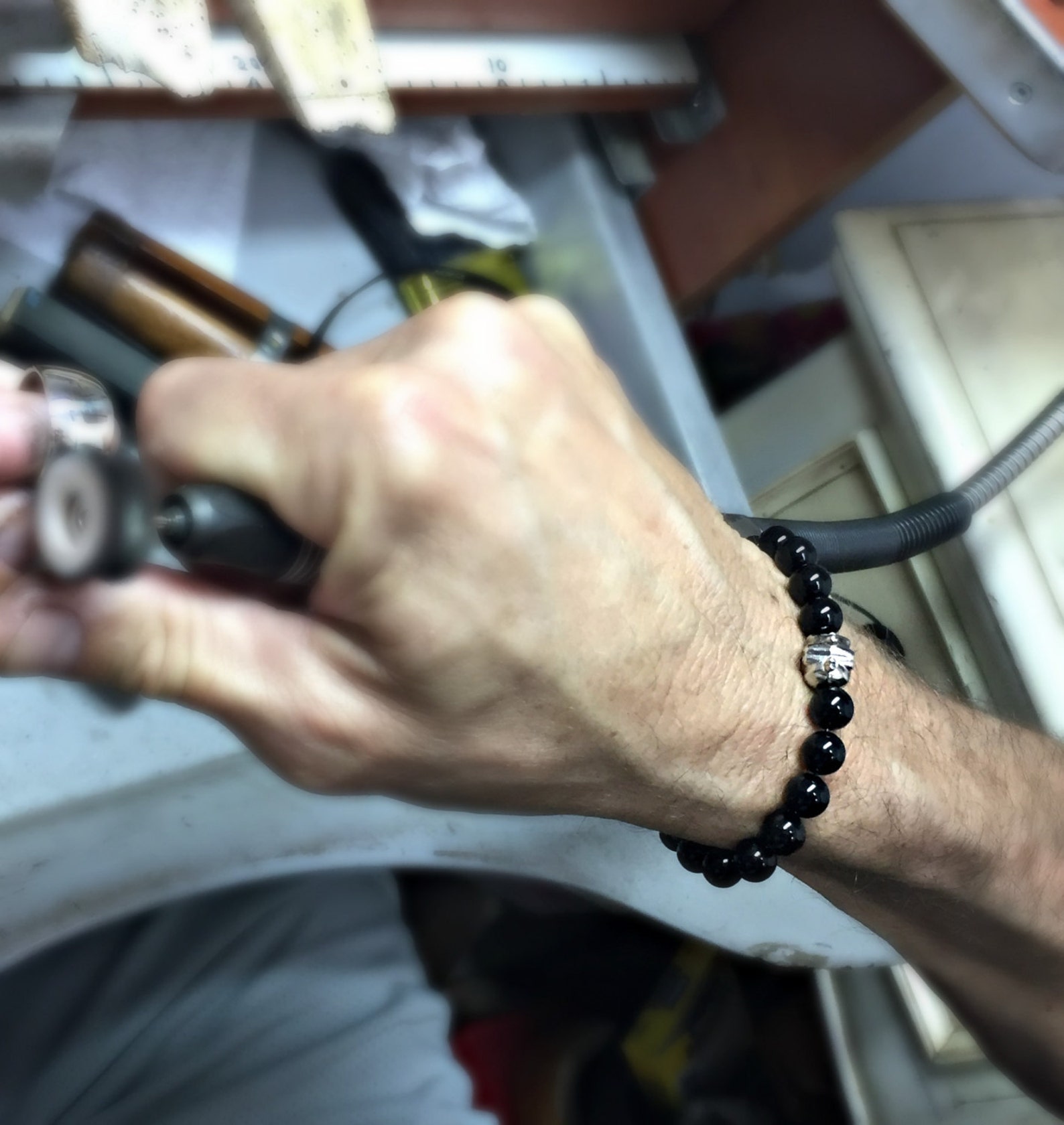 Mens Bracelet. Onyx Bracelet. Men Skull Bracelet. Black Beads Etsy