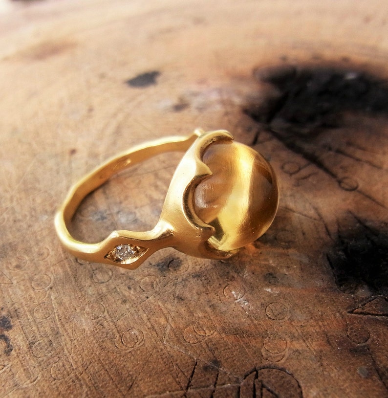 Citrine ring, Gold ring with gem stones, Alternative unique engagement ring, Cocktail ring, Ring with Citrine, Gem ring, Women gold gem ring image 5