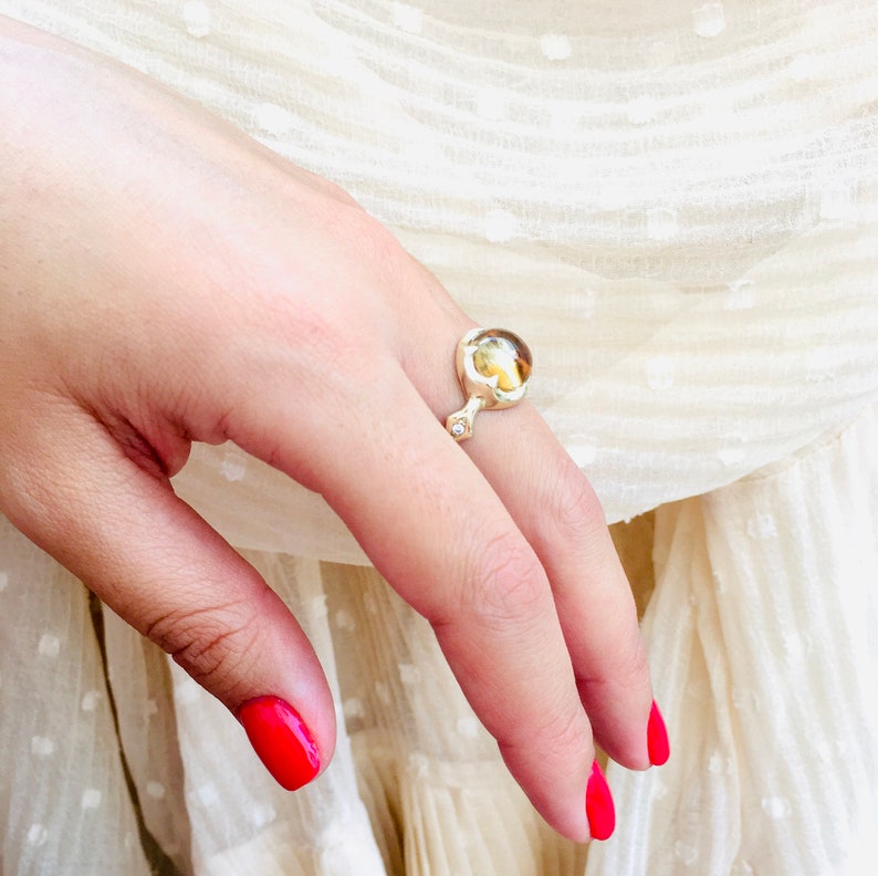 Citrine ring, Gold ring with gem stones, Alternative unique engagement ring, Cocktail ring, Ring with Citrine, Gem ring, Women gold gem ring image 4