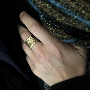 Wide Gold Band, Statement Ring, Adjustable Wide Gold Ring, Yellow Gold Textured Wide Ring, Cigar Band Ring, Gold Plated Ring, 14MM Gold ring