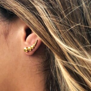 Gold circles ear climber, 14 karat gold plated Ear Climber Earrings, Ear Climbers, Golden Earrings, Ear Crawlers, Ear Sweep, Long Earrings