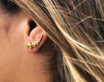 Gold circles ear climber, 14 karat gold plated Ear Climber Earrings, Ear Climbers, Golden Earrings, Ear Crawlers, Ear Sweep, Long Earrings