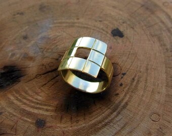 Square ring, Gold plated geometric ring, Modern jewelry, Gold square ring, Wide everyday ring, Statement ring, Gold accessories, Modern ring