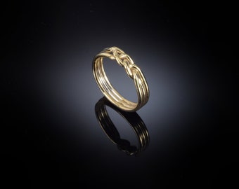 Gouden trouwring, 14 karaats gouden ring, Gevlochten ring, Jubileumring, Trouwring, Gouden of vergulde ring, Beloftering, Verlovingsring