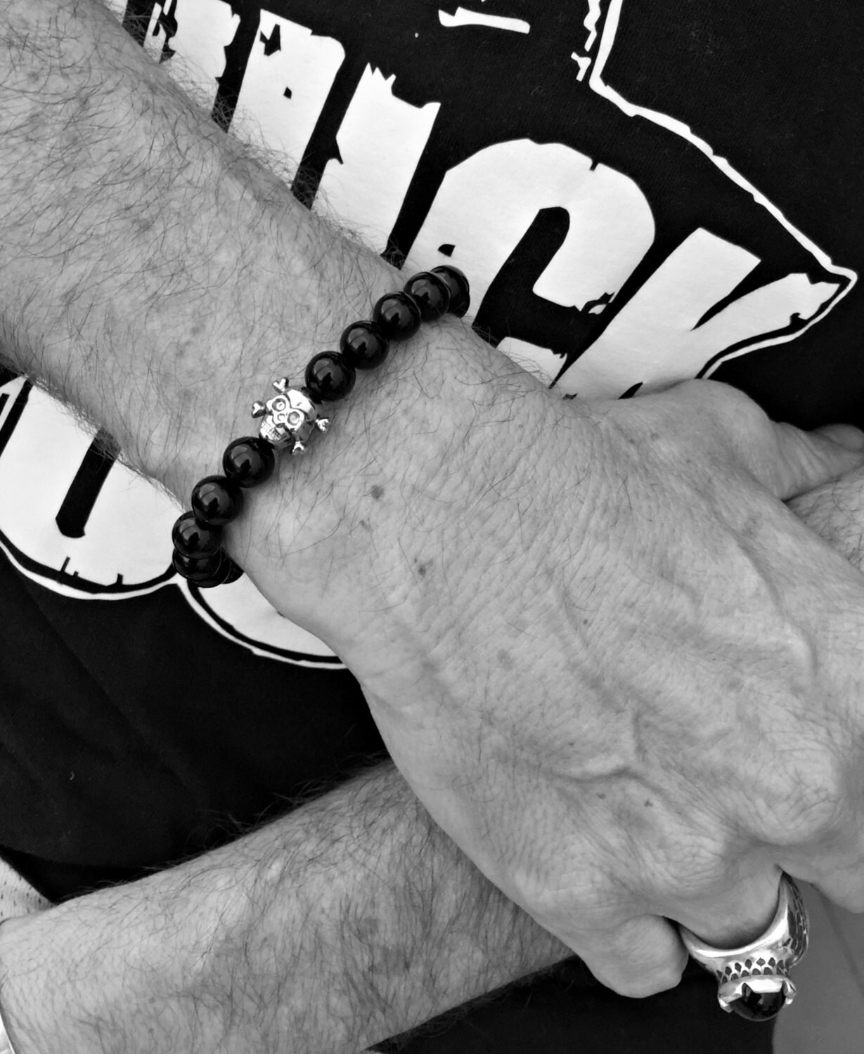 Mens Bracelet. Onyx Bracelet. Men Skull Bracelet. Black Beads Etsy