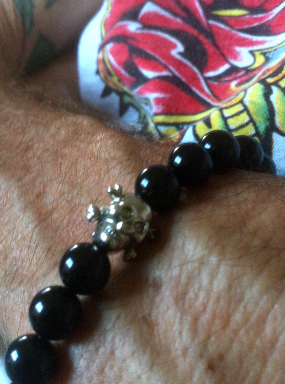 Mens Bracelet. Onyx Bracelet. Men Skull Bracelet. Black Beads Etsy